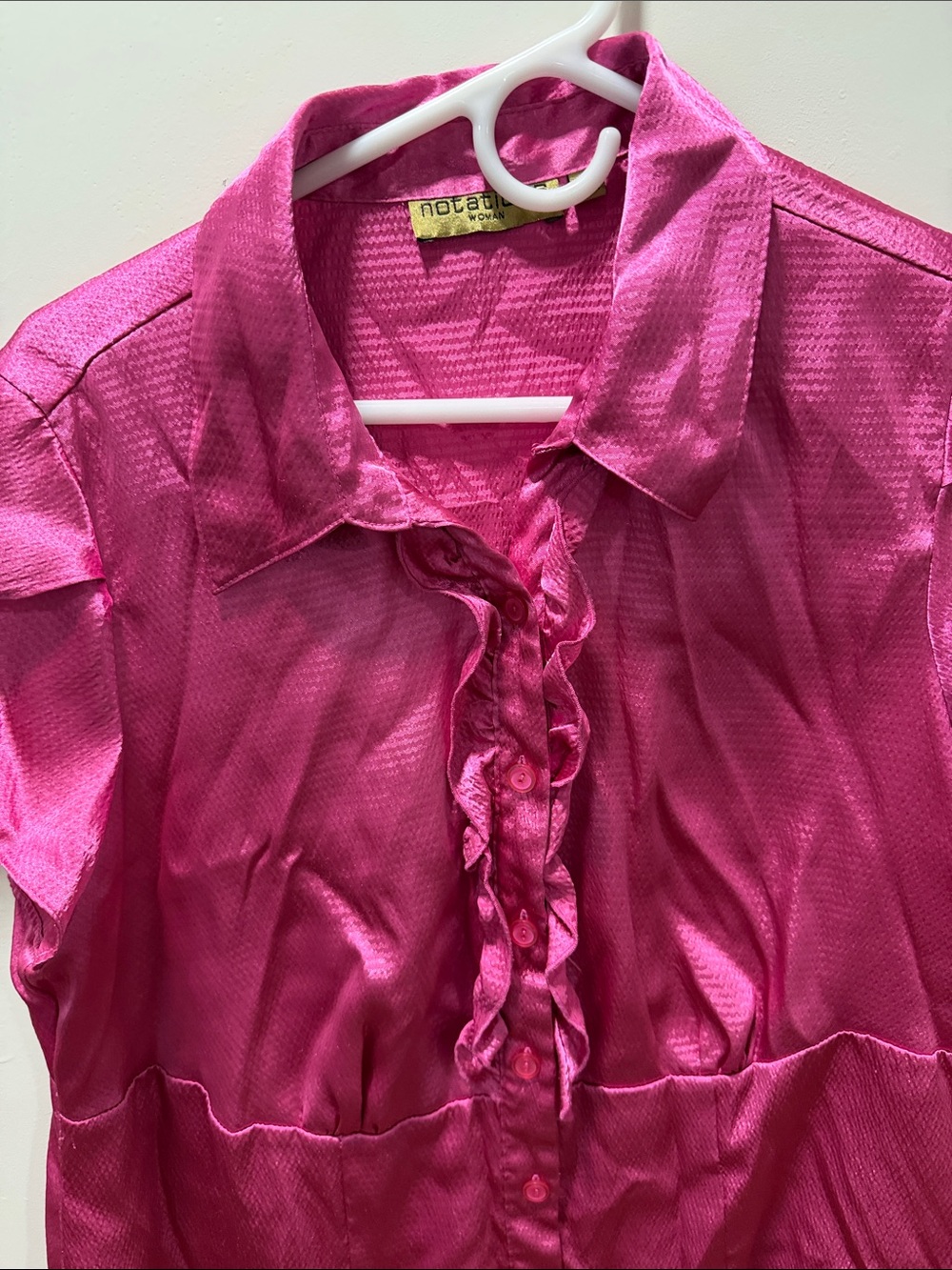 Fuchsia Short-Sleeve Ruffle-Front Blouse - Picture 6 of 8